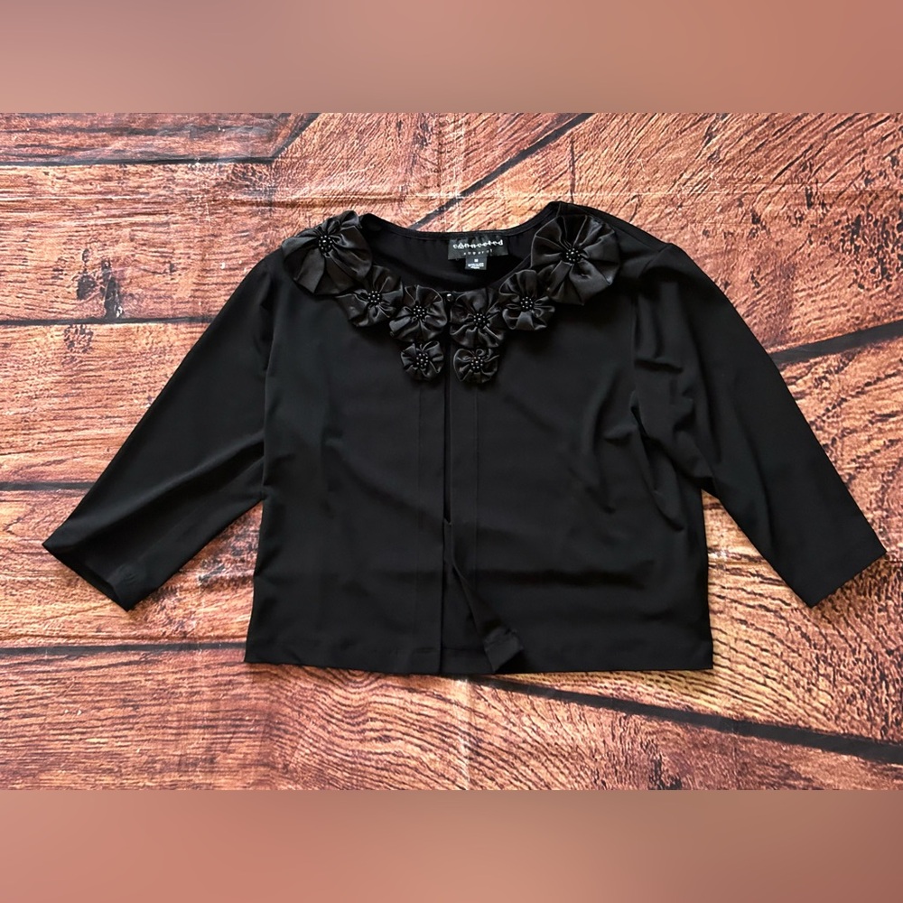 Connected Apparel Elegant Black Floral Embellished Women's Top